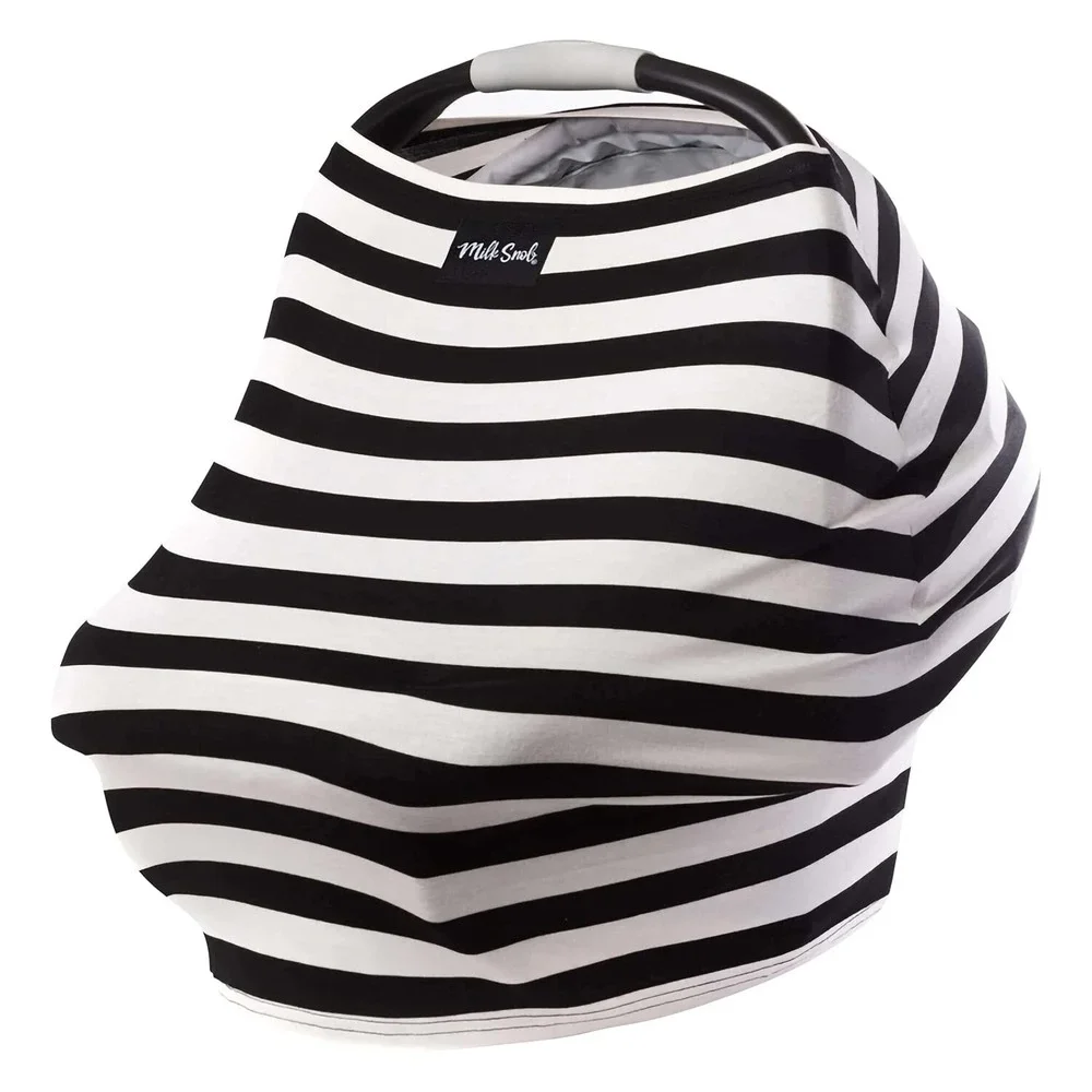 Milk Snob 5-in-1 Nursing Cover/Baby Car Seat Canopy B&W Signature Stripe NEW!